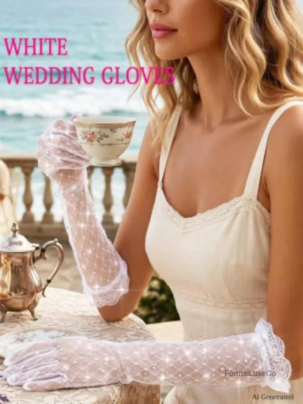 Long Lace Formal Gloves with Rhinestone Sparkly Glitter Costume Gloves